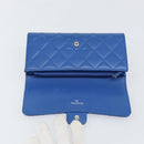 CHANEL Matelasse Long Wallet Lamb Skin Blue Silver CC Auth 144604-8