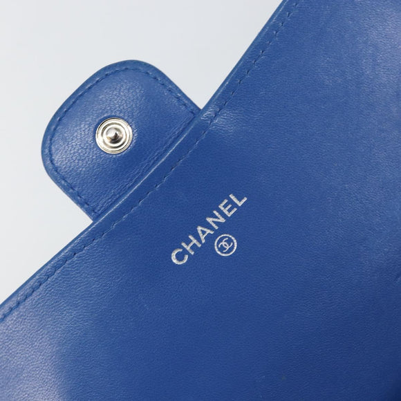 CHANEL Matelasse Long Wallet Lamb Skin Blue Silver CC Auth 144604