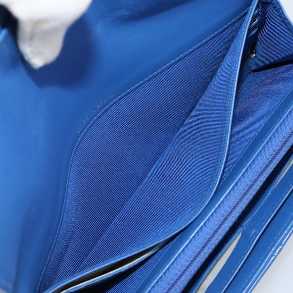 CHANEL Matelasse Long Wallet Lamb Skin Blue Silver CC Auth 144604