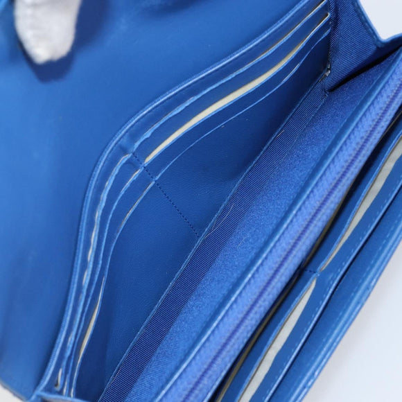 CHANEL Matelasse Long Wallet Lamb Skin Blue Silver CC Auth 144604