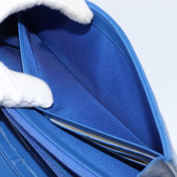 CHANEL Matelasse Long Wallet Lamb Skin Blue Silver CC Auth 144604