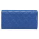 CHANEL Matelasse Long Wallet Lamb Skin Blue Silver CC Auth 144604-2