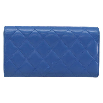CHANEL Matelasse Long Wallet Lamb Skin Blue Silver CC Auth 144604 - 0