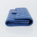 CHANEL Matelasse Long Wallet Lamb Skin Blue Silver CC Auth 144604-3