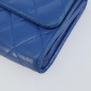 CHANEL Matelasse Long Wallet Lamb Skin Blue Silver CC Auth 144604-7