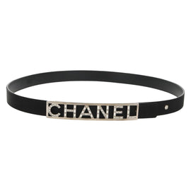 CHANEL Belt Leather 35.8"" Black CC Auth 144605M