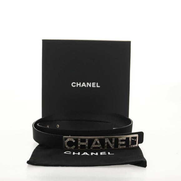 CHANEL Belt Leather 35.8"" Black CC Auth 144605M
