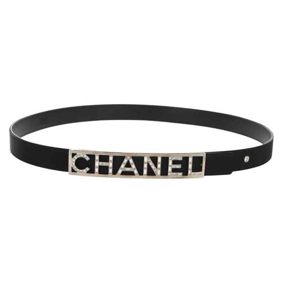CHANEL Belt Leather 35.8"" Black CC Auth 144605SAM