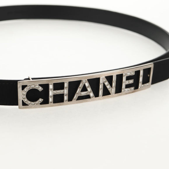 CHANEL Belt Leather 35.8"" Black CC Auth 144605M