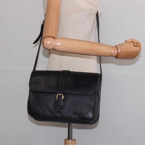 GUCCI GG Canvas Shoulder Bag Black Gold 001 261 0613 Auth 144610