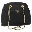 PRADA Chain Shoulder Bag Nylon Black Gold Auth 144611-1