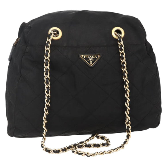 PRADA Chain Shoulder Bag Nylon Black Gold Auth 144611
