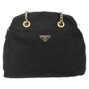 PRADA Chain Shoulder Bag Nylon Black Gold Auth 144611-13