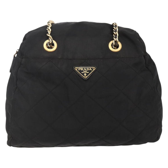 PRADA Chain Shoulder Bag Nylon Black Gold Auth 144611