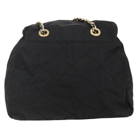 PRADA Chain Shoulder Bag Nylon Black Gold Auth 144611 - 0