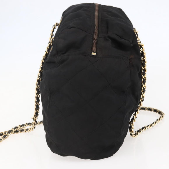 PRADA Chain Shoulder Bag Nylon Black Gold Auth 144611
