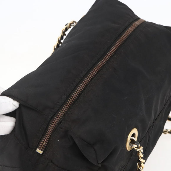 PRADA Chain Shoulder Bag Nylon Black Gold Auth 144611