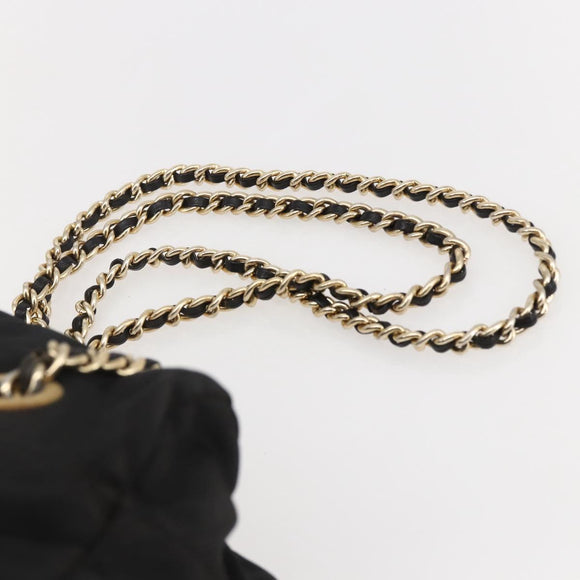 PRADA Chain Shoulder Bag Nylon Black Gold Auth 144611