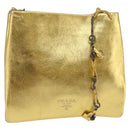 PRADA Chain Shoulder Bag Leather Gold Auth 144612-1