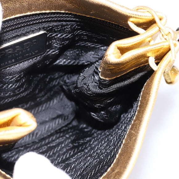 PRADA Chain Shoulder Bag Leather Gold Auth 144612