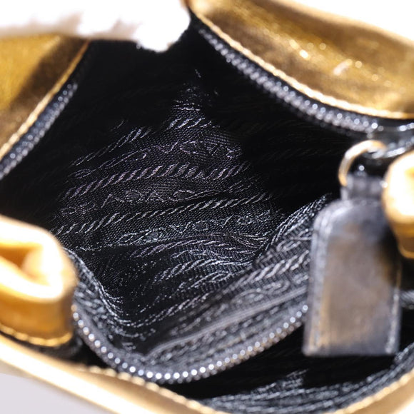 PRADA Chain Shoulder Bag Leather Gold Auth 144612
