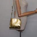 PRADA Chain Shoulder Bag Leather Gold Auth 144612-21