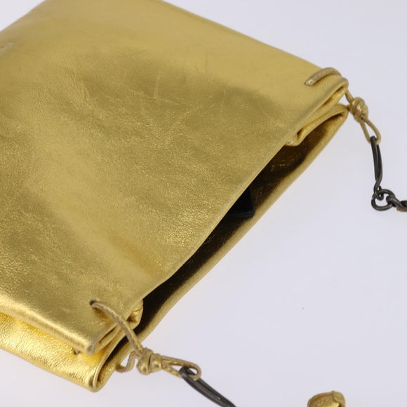 PRADA Chain Shoulder Bag Leather Gold Auth 144612