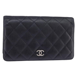 CHANEL Matelasse COCO Mark Long Wallet Leather Black CC Auth 144624