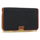 Christian Dior Trotter Canvas Chain Shoulder Bag Black Gold Auth 144627-1