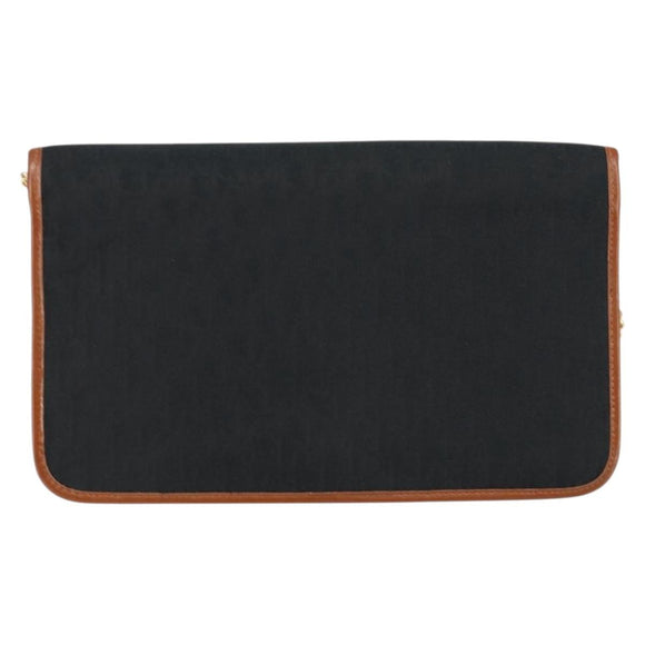 Christian Dior Trotter Canvas Chain Shoulder Bag Black Gold Auth 144627