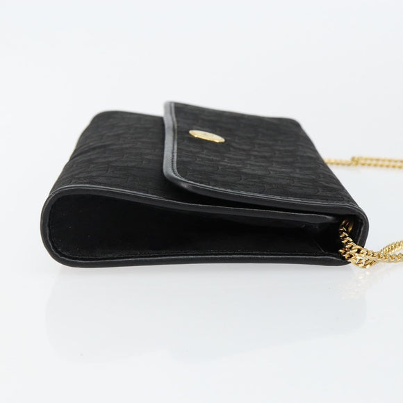 Christian Dior Trotter Canvas Chain Shoulder Bag Black Gold Auth 144628