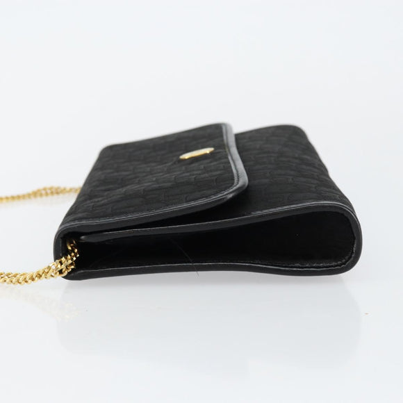 Christian Dior Trotter Canvas Chain Shoulder Bag Black Gold Auth 144628