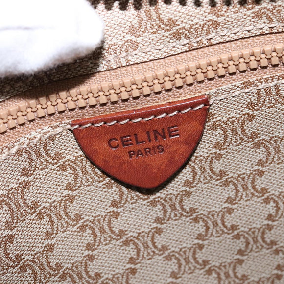 CELINE Macadam Canvas Shoulder Bag PVC Beige Gold Auth 144633
