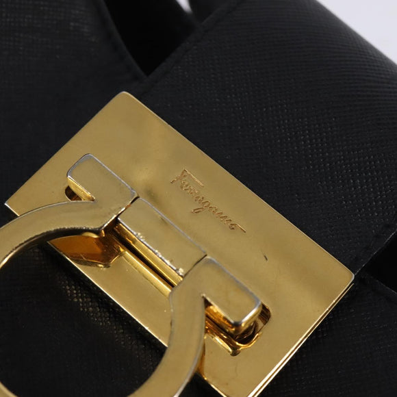 Salvatore Ferragamo Gancini Shoulder Bag Leather Black Gold Auth 144644