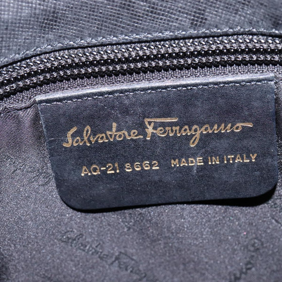Salvatore Ferragamo Gancini Shoulder Bag Leather Black Gold Auth 144644