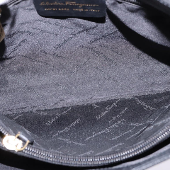 Salvatore Ferragamo Gancini Shoulder Bag Leather Black Gold Auth 144644