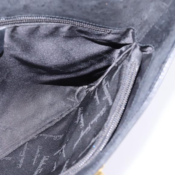 Salvatore Ferragamo Gancini Shoulder Bag Leather Black Gold Auth 144644