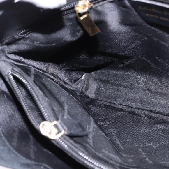Salvatore Ferragamo Gancini Shoulder Bag Leather Black Gold Auth 144644