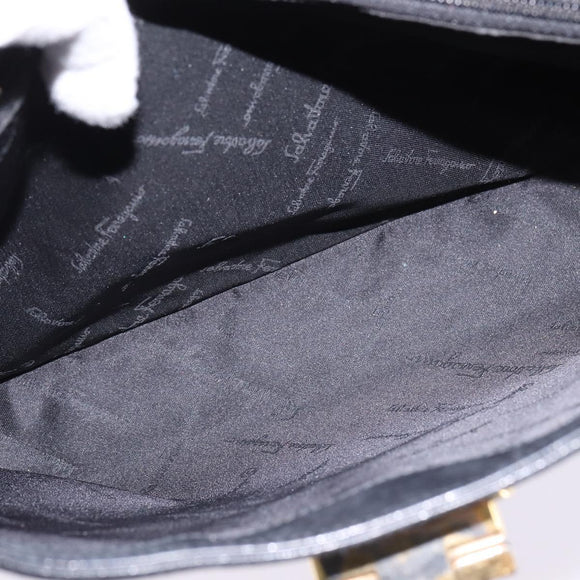 Salvatore Ferragamo Gancini Shoulder Bag Leather Black Gold Auth 144644