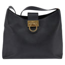 Salvatore Ferragamo Gancini Shoulder Bag Leather Black Gold Auth 144644-13