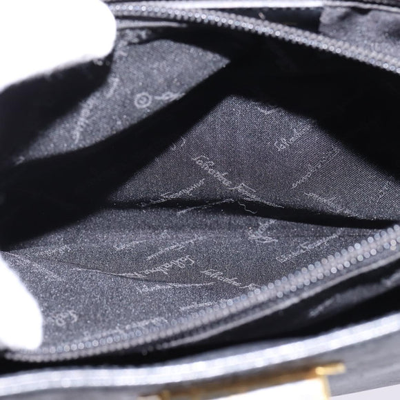 Salvatore Ferragamo Gancini Shoulder Bag Leather Black Gold Auth 144644