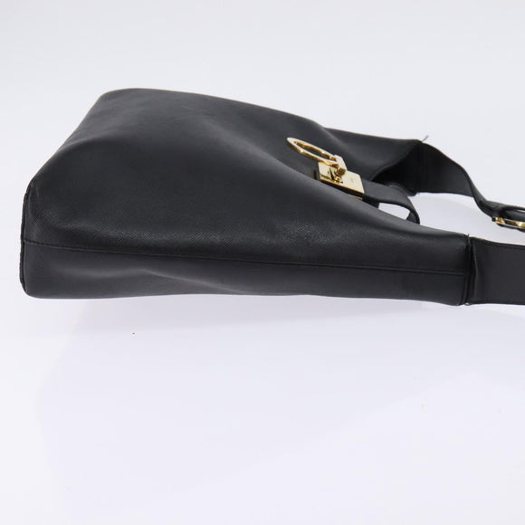 Salvatore Ferragamo Gancini Shoulder Bag Leather Black Gold Auth 144644
