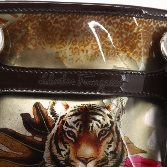 Salvatore Ferragamo Animal Pattern Hand Bag Vinyl Brown Auth 144645
