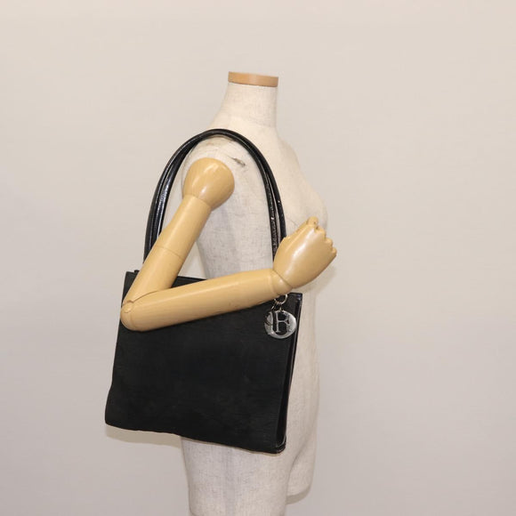 Christian Dior Canage Shoulder Bag Nylon Black Silver Auth 144646