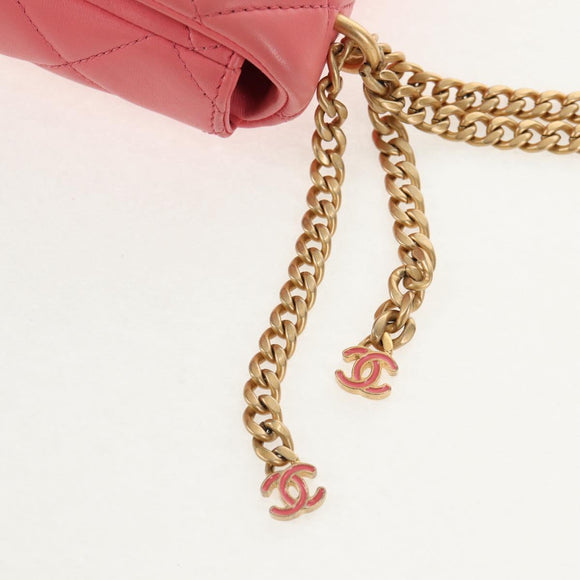 CHANEL Mini Matelasse 17 Single Flap Chain Lamb Skin Pink AS3114 CC Auth 144652M