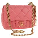 CHANEL Mini Matelasse 17 Single Flap Chain Lamb Skin Pink AS3114 CC Auth 144652M-1
