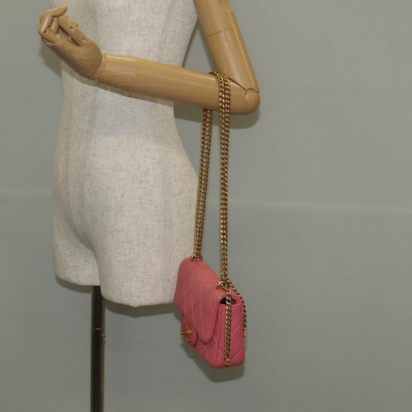 CHANEL Mini Matelasse 17 Single Flap Chain Lamb Skin Pink AS3114 CC Auth 144652M