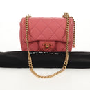 CHANEL Mini Matelasse 17 Single Flap Chain Lamb Skin Pink AS3114 CC Auth 144652M-12