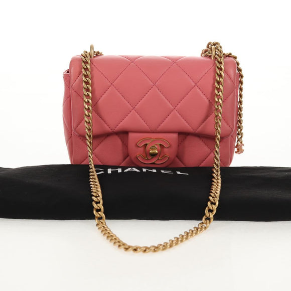 CHANEL Mini Matelasse 17 Single Flap Chain Lamb Skin Pink AS3114 CC Auth 144652M