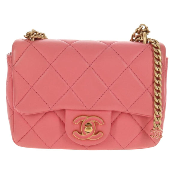 CHANEL Mini Matelasse 17 Single Flap Chain Lamb Skin Pink AS3114 CC Auth 144652M